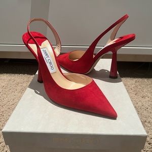 Brand new never worn Jimmy Choo Authentic Fetto 100 red suede heels
